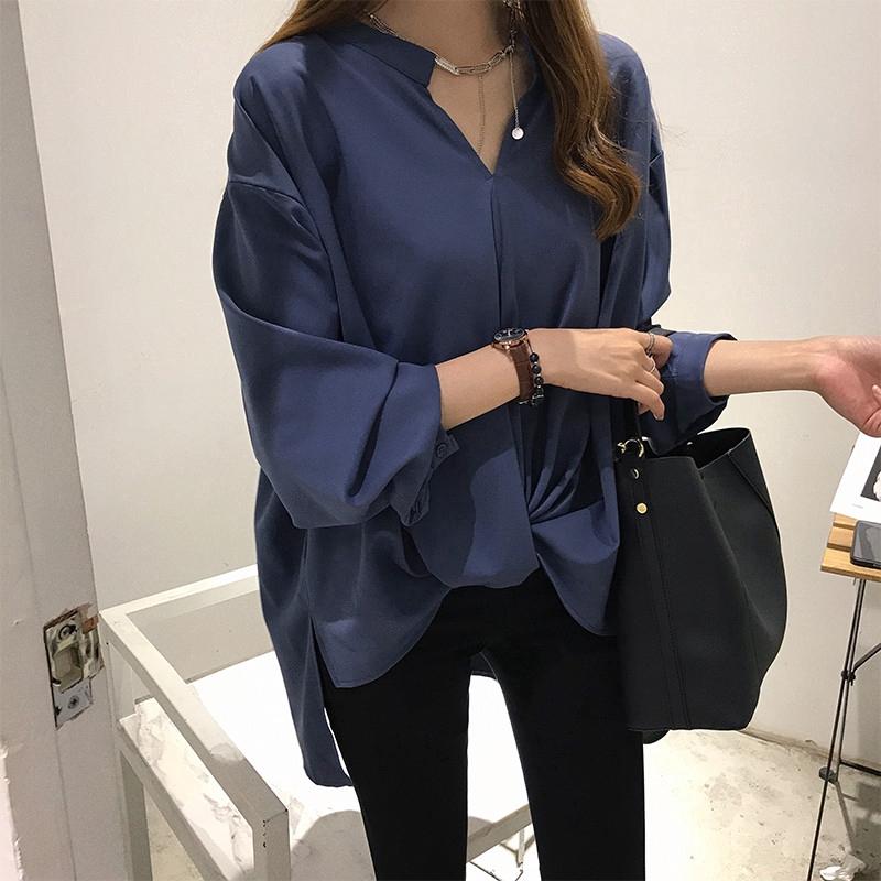 Product Introduction of M-4XL Korean Style Plus Size v-neck shirt for Women casual Long Sleeve loose blouse top Clothing Baggy 14