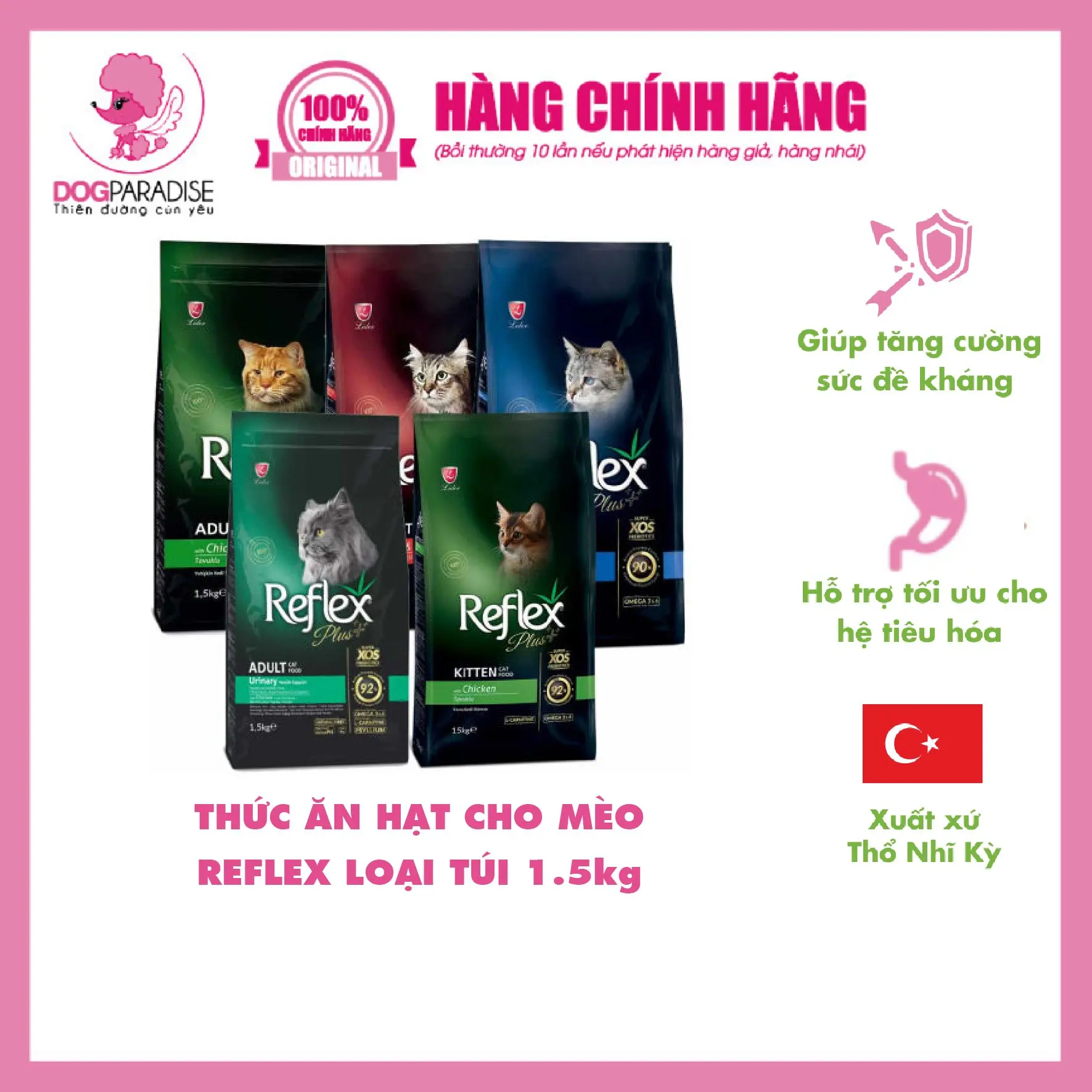 Thức ăn hạt Reflex Plus Choosy Salmon cho mèo trưởng thành kén ăn vị cá hồi túi 1,5kg - Dog Paradise