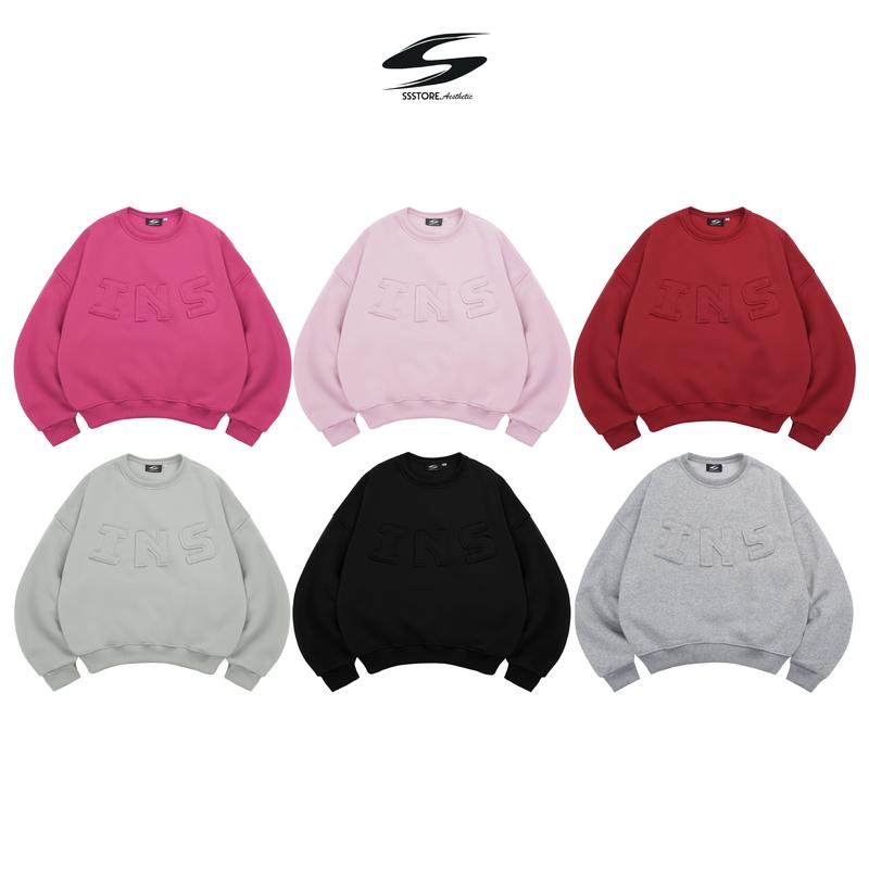 Áo Sweater INS Tay Phồng Form Boxy Chất Nỉ Bông Dầy Dặn Thêu Đắp Vải Form Rộng Nam Nữ Nhiều Màu_SSSTore