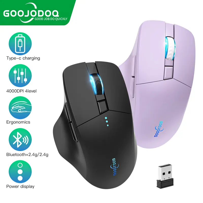 【COD/GOOJODOQ】 Wireless Mouse 4000DPI USB Computer 2.4GHz Mouse Ergonomic Scrolling Battery Display Bluetooth Mouse 0
