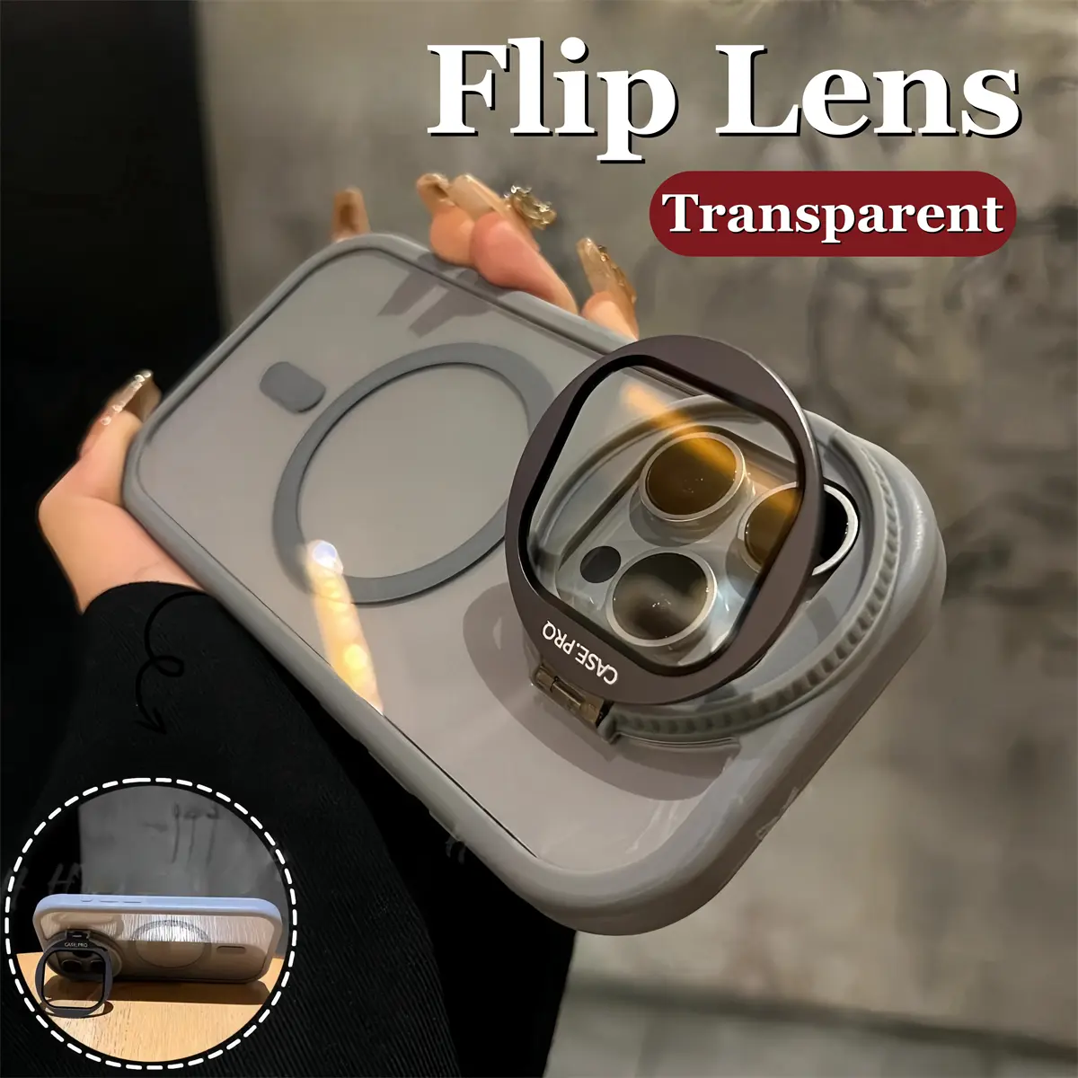 Glass Camera Protection Stand Holder Case for Iphone 16 15 14plus 12 13 Pro Max Transparent Casing Magnetic Shockproof Clear Cover