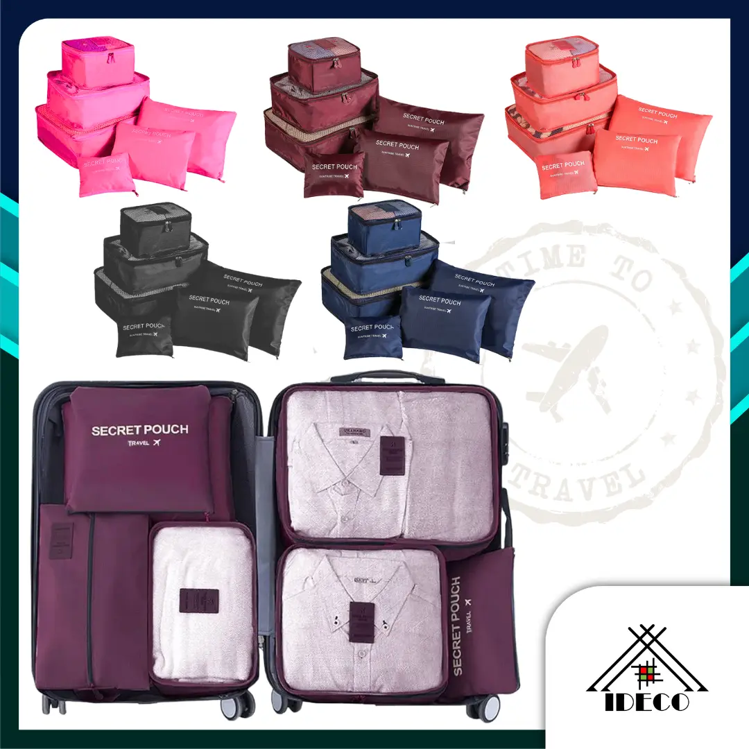 iDECO™ 7COLORS 6pcs Set Travel Pouch Multi Size Organizer Bags In Bag Laundry (Extra Large) 6 Pcs Set Waterproof Zipper