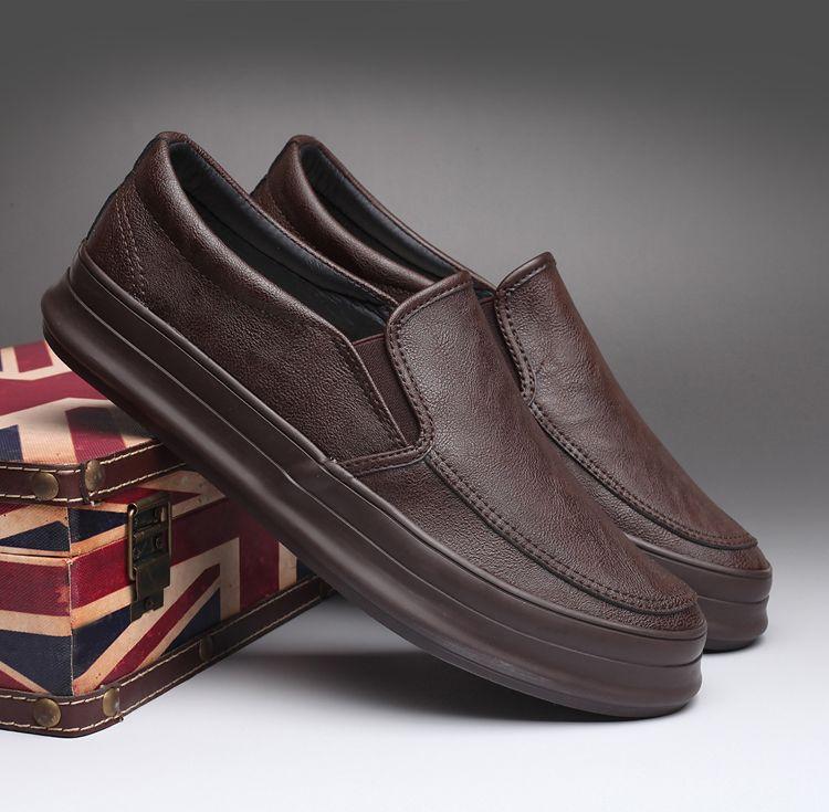 Product Introduction of 2023 Men's Shoes Autumn New Thick-Soled Slip-On Lazy Shoes Men's Breathable Height-Increasing Leather Shoes Soft-Soled Trendy Versatile Sneakers 44