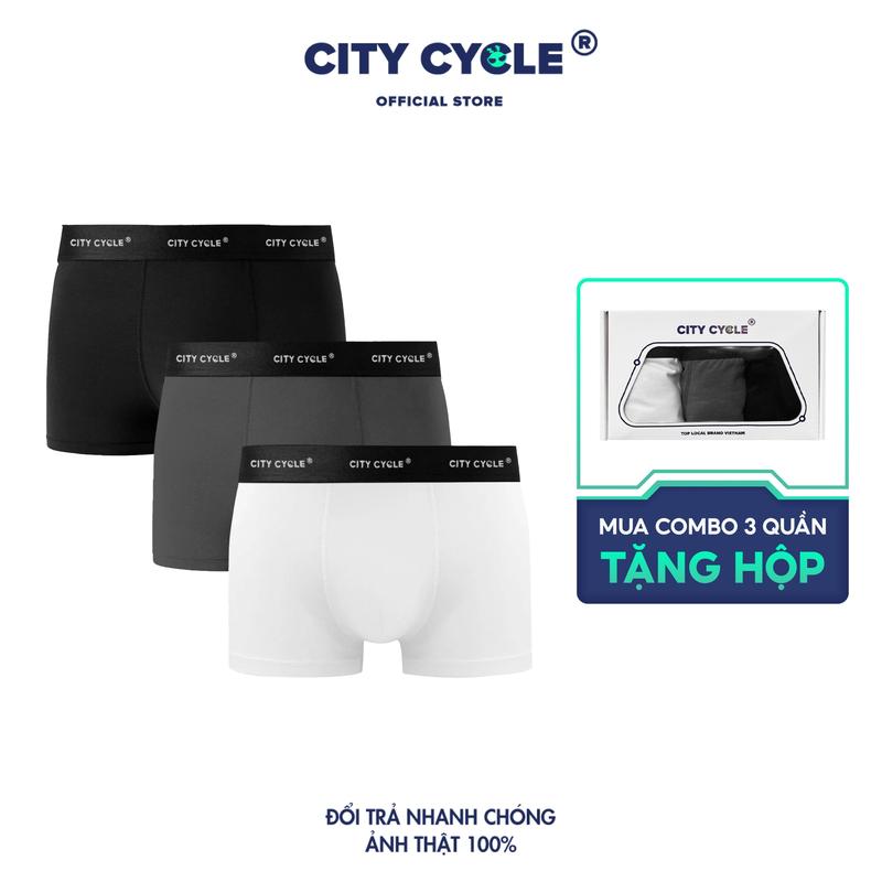 Combo 3 quần sịp nam Boxer Rocket Local Brand chất cotton kháng khuẩn City Cycle Menswear 3 màu Đen Xám Trắng Quần Boxer Kem