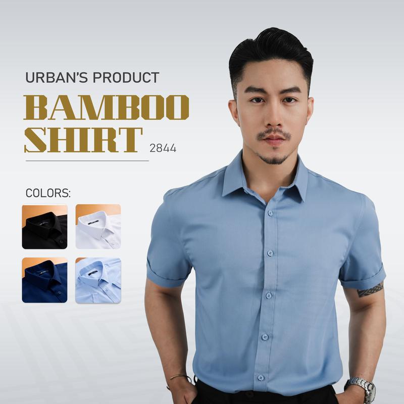 Áo Sơ Mi Nam URBAN Menswear Trơn Cổ Đứng Cao Cấp Vải BAMBOO Hạn Chế Nhăn Tối Đa Mềm Mịn Thoáng Mát Thấm Hút Tốt Phom Slim Tôn Dáng Mặc Đi Làm Đi Tiệc Đi Chơi Thoải Mái Phối Đồ Kem Quần Âu Jean Kaki, Nhung màu basic NO. 1455  áo hè nam đẹp