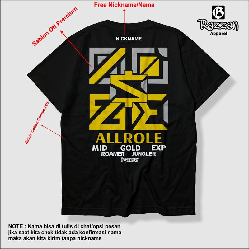 RAZZAN KAOS ROLE MOBILE LEGENDS ALLROLE GOLD LANE EXP LANE MID LANE JUNGLER ROAMER PREMIUM QUALITY BAJU GAMING ML ROLE 8