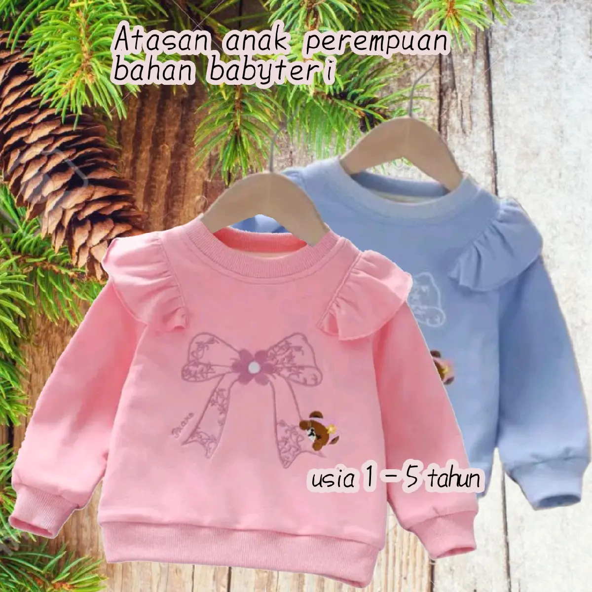Atasan Anak Switer Pita Balita Perempuan Usia 1-5 Tahun Saiz M-L-XL - Bunda