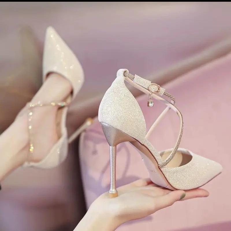 Sandal cao gót nữ ngọc trinh store  đính soằn chéo lên chân cực sành chảnh . Bk001 DéP Shoes GiàY Len