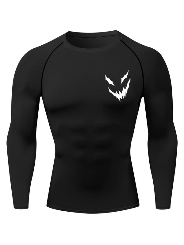 Men's Tight Graphic Raglan Sleeve Tee, Street Fashion Casual Soft Comfy Round Neck Long Sleeve T-shirt for Spring & Fall, Men's Top for Outdoor Workout Running 0
