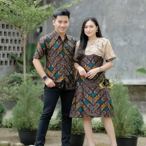 Baju Setcouple Brokat Songket New Dress Brukat dan Kemeja Batik Terbaru / Couple Natal 3