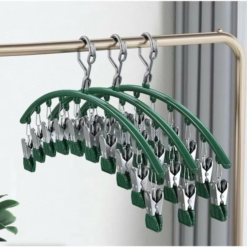 Combo 5 chiếc móc vòm phơi đồ lót, tất vớ quần áo có khóa chống gió, chống trượt (mỗi móc 10 kẹp)