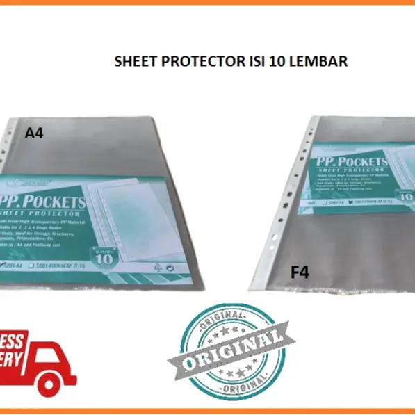 SHEET PROTECTOR A4 & F4 / PLASTIK PELINDUNG FILE / PP POCKET A4 & F4 ISI 10 LEMBAR TEBAL 0