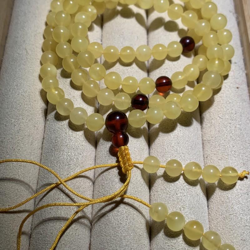 Product Introduction of Natural Gold Honey Beeswax 108 Beads Bracelet Three Rings Four Turns Amber Necklace Wholesale Free Shipping 6