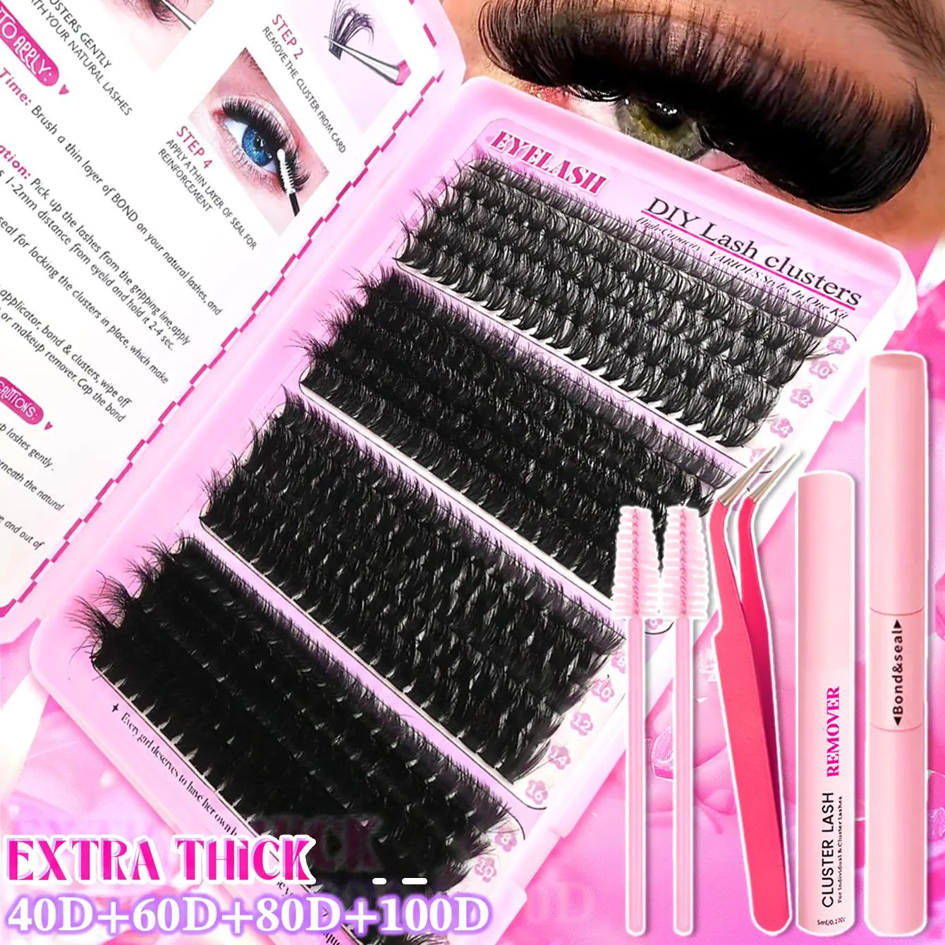 Individual False Eyelashes Kit, 1 Set Natural Look Eyelash Extensions, Self Grafting Curl Eyelashes, Eye Makeup Enhancement False Eyelashes for Women & Girls, Cosmetic