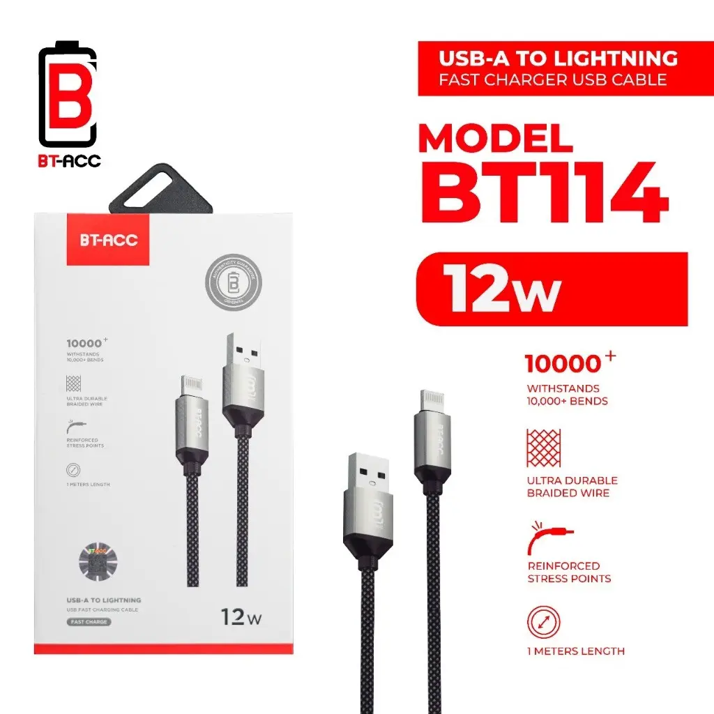 BT-ACC Kabel Data 12W USB A To Lightning For iPh 5 6 7 8 Plus SE X XR XS Max Fast Charging - BT114