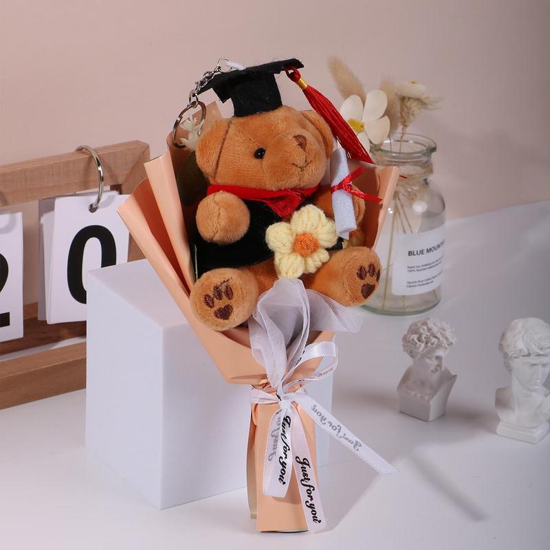 Cute Bear Design Graduation Themed Bouquet, 1 Count Handmade Woven Flower Bouquet, Home Decor for Graduation Party, Valentine's Day Gift Idea 6