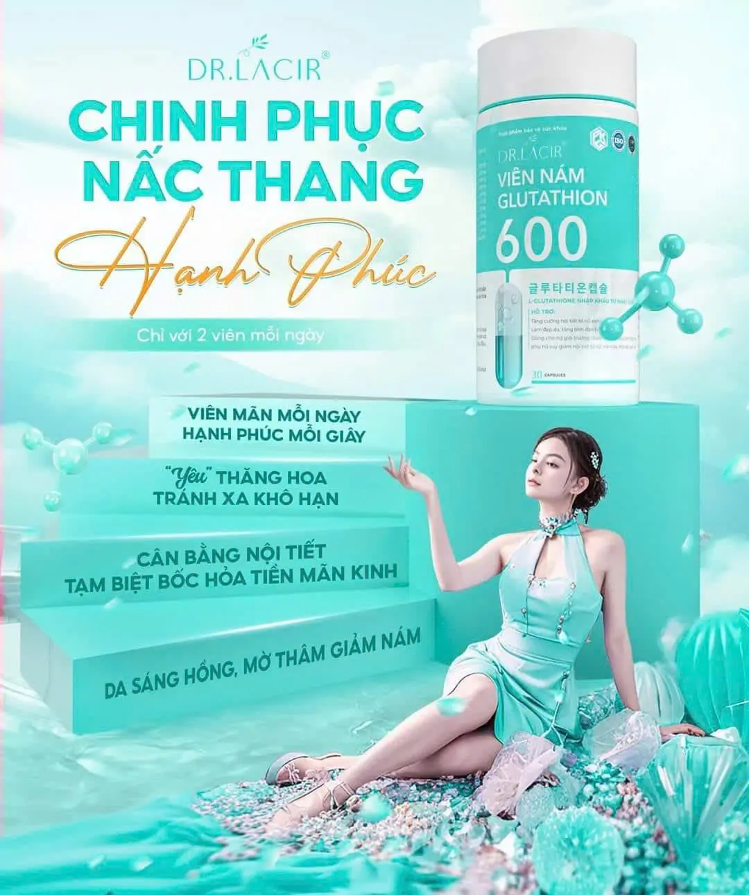 Viên uống trắng da Glutathione-Chính hãng giúp sáng da,mờ nám chống lão hóa cho chị em