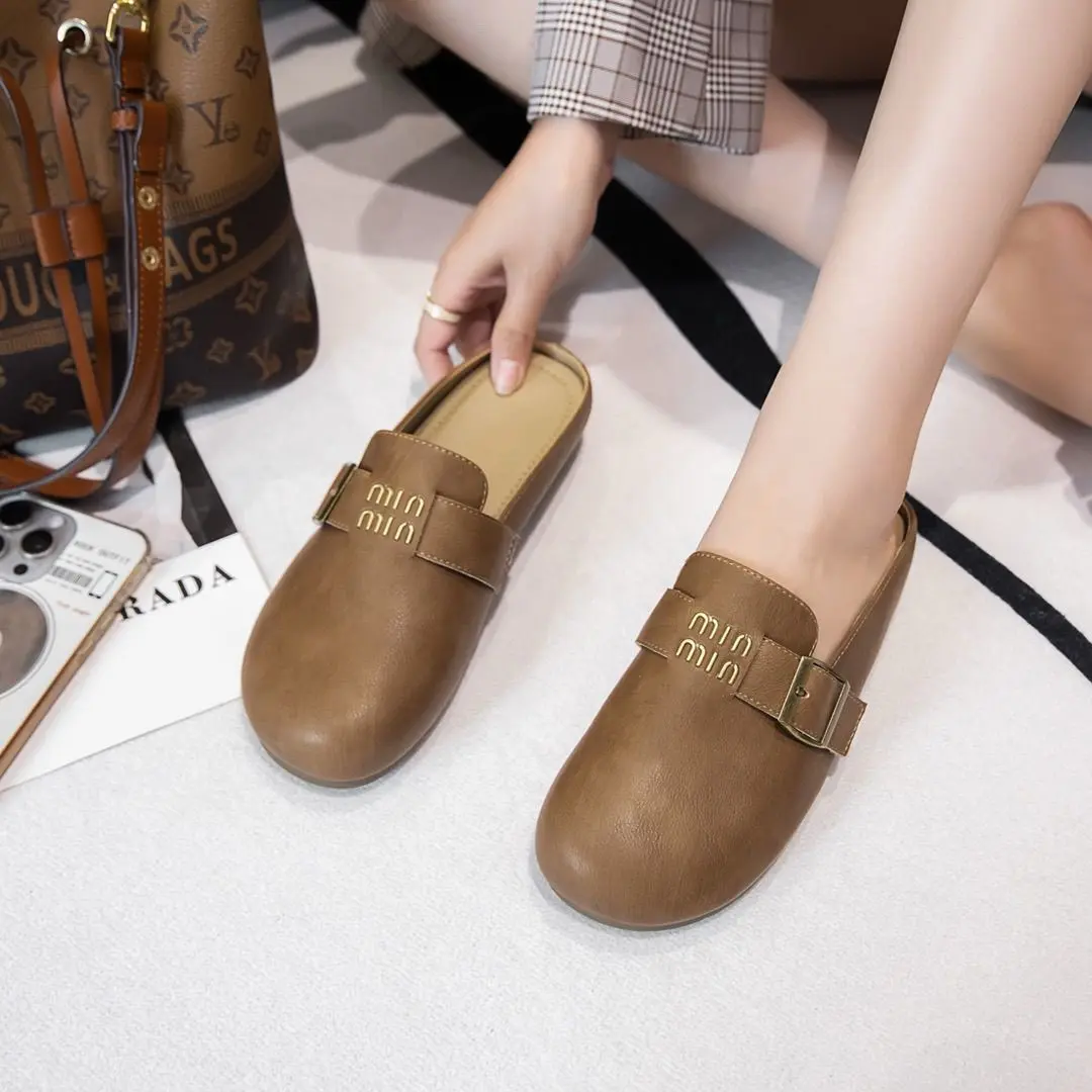 Dép Nửa Bít Mũi Kiểu Dáng Mới, Dành Cho Nữ, Dép Cổ Điển Ngoài Trời, Giày Lười Thường Ngày Thích Hợp Cho Mùa Lò Xo Và Mùa Hè, Năm 2025