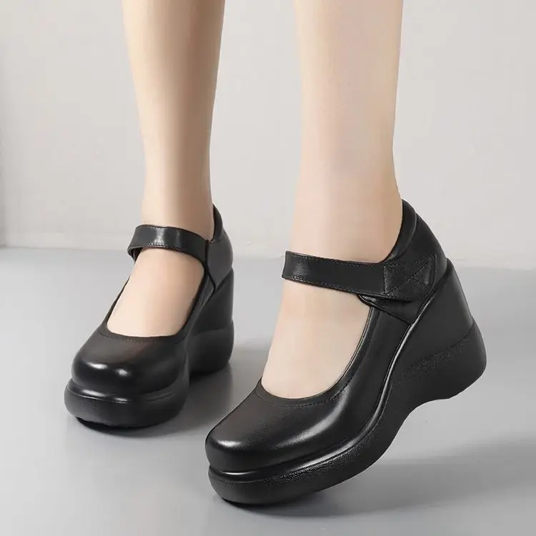 High Heels round Head Thick Bottom Wedge Buckle Fashion Mary Jane Women's Shoes 35-Size 40