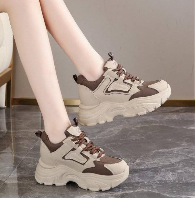   TẶNG VỚ  mã K:  Giày thể thao nữ độn đế giúp tăng chiều cao 7cm chất da PU cao cấp thông khí mềm mịn 