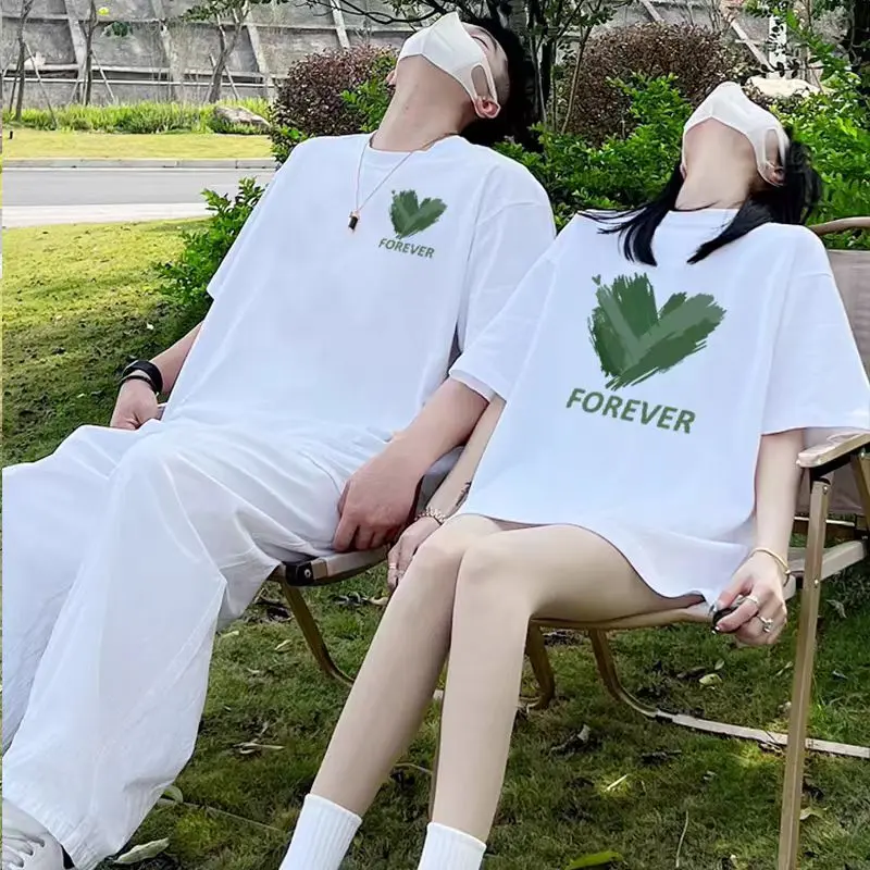 [230G Combed Cotton] Couple Summer T-shirt 2024 New Ins Internet Celebrity Super Hot High-End Short Sleeve Women