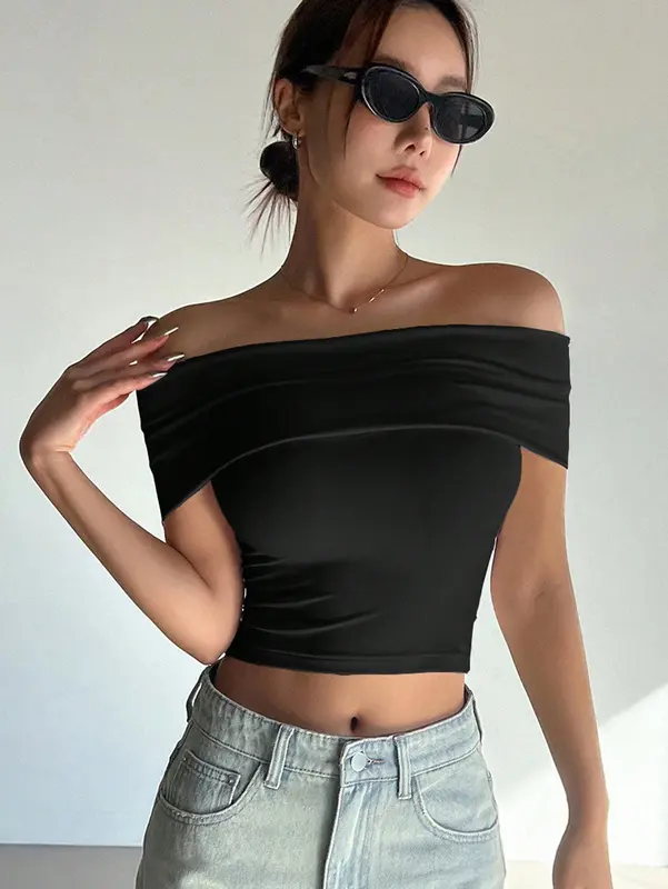 Áo trễ vai croptop JU.TOP chất thun ôm body áo croptop trễ vai D016 aoba lo 3