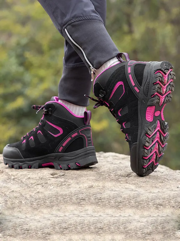Women's Colorblock Lace Up Hiking Shoes, Casual Outdoor Sports Shoes, Breathable Non-slip Sneakers, Female All-match Round Toe Shoes for Daily Wear 8