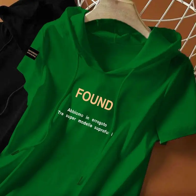 Áo Thun Có Mũ Trùm Đầu, 100% Cotton, ngắn Tay Nữ, Bó Sát, Trông Trẻ Trung, Tay Lửng Dáng Rộng, Áo Len Phong Cách Hàn Quốc, Thời Trang, Thích Hợp Cho Mùa Hè 2023