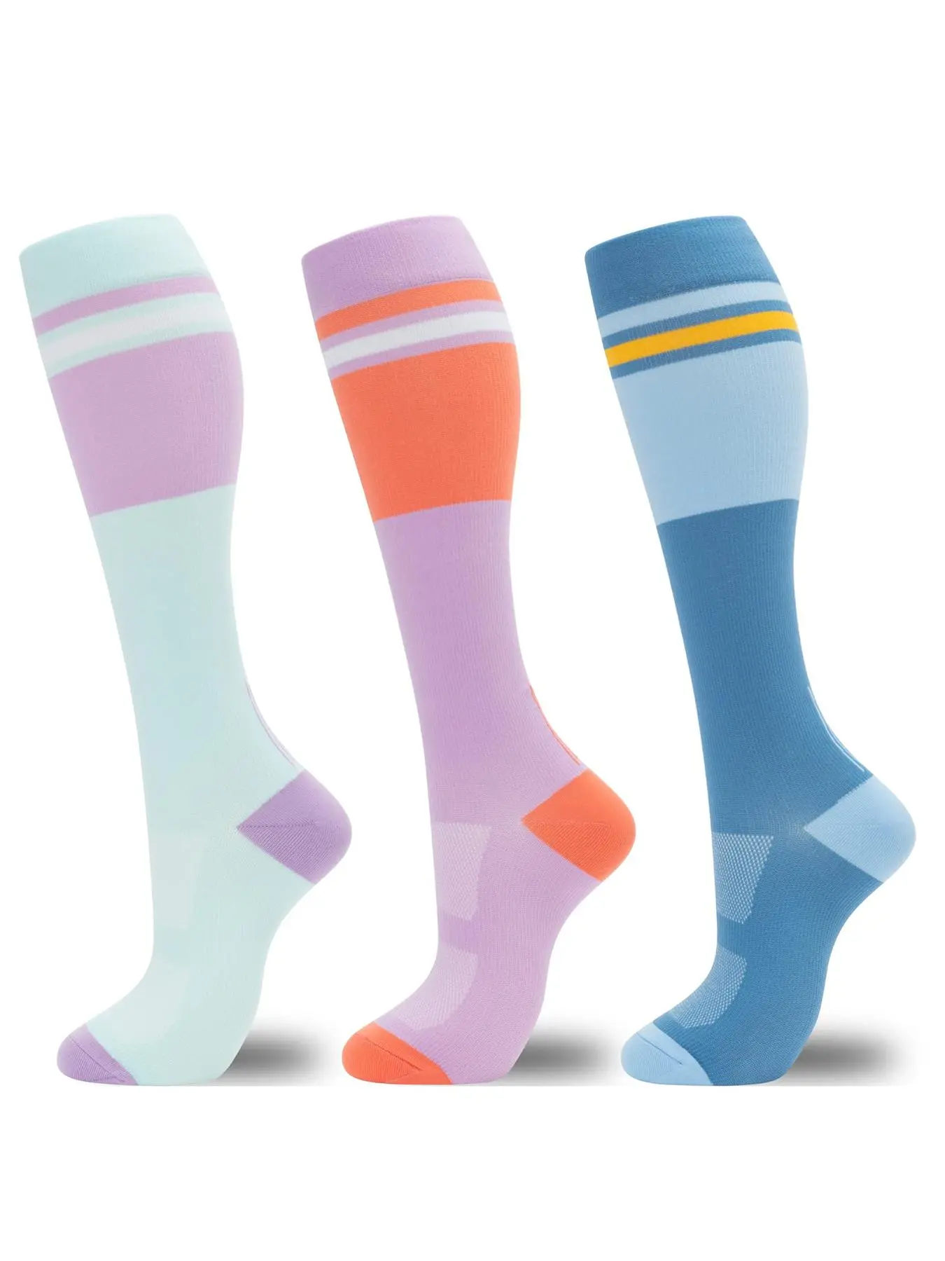 Women's Colorblock Over The Calf Socks, Breathable Comfortable Compression Socks, Sports Socks for Running Jogging Cycling