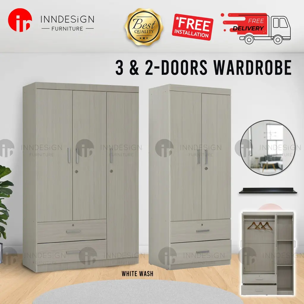 INNDESIGN INE 2/3 Doors Plywood Wardrobe