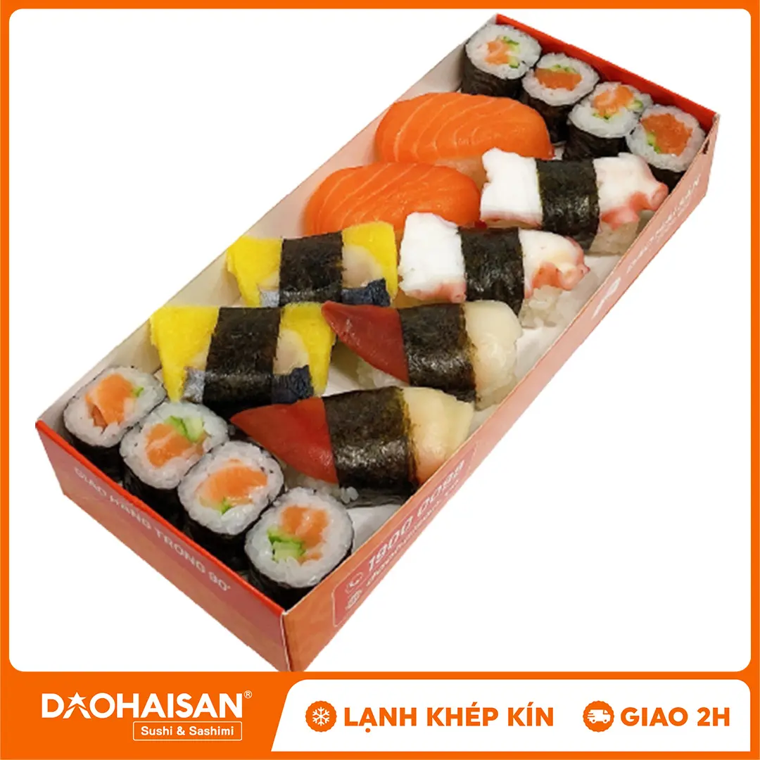 [HCM - Giao 2H] Sushi Mix 4B - 5 Loại Sushi: Bạch Tuộc, Cá Trích, Sò Đỏ, Cá Hồi - Đảo Hải Sản