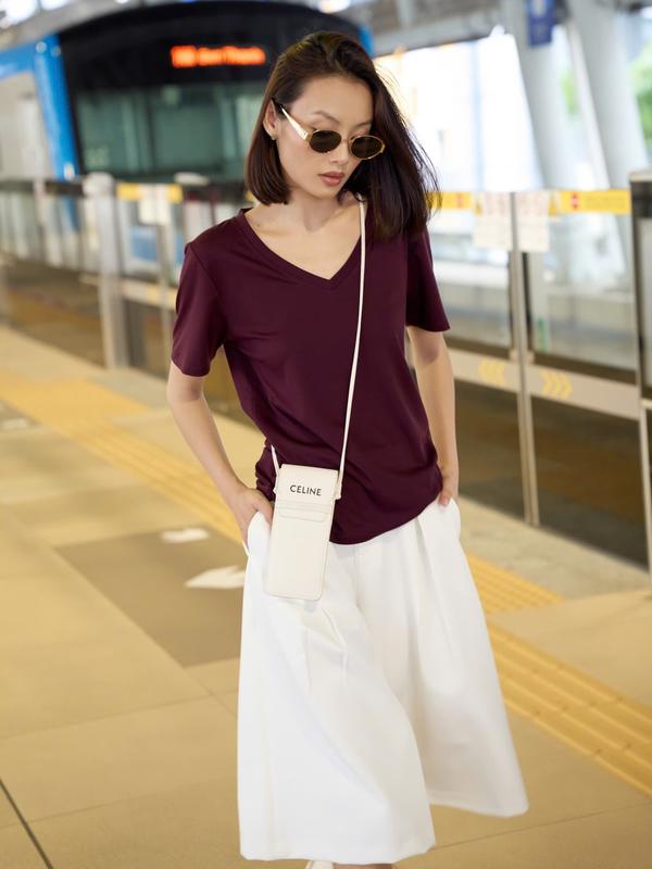 Áo thun tay ngắn trơn cổ tim nữ BASIC YEYE TOP