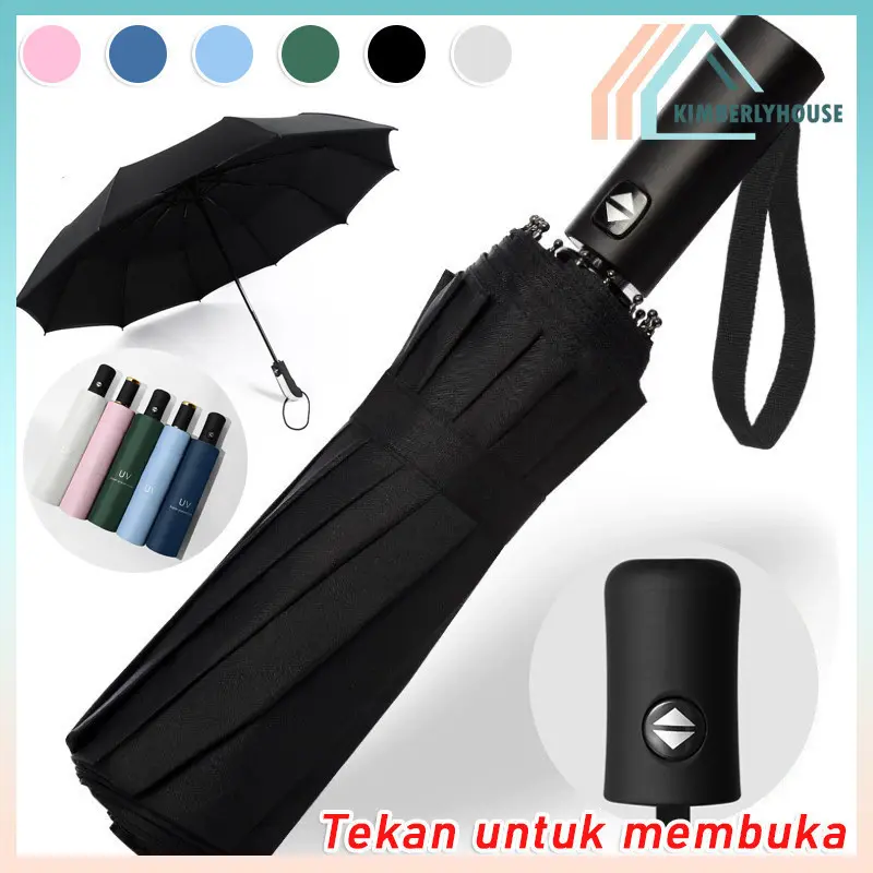 Payung Lipat Anti Sinar UV Payung Lipat Jumbo Premium Folding Travel Umbrella Bahan Tebal Warna Warni Estetik Biru