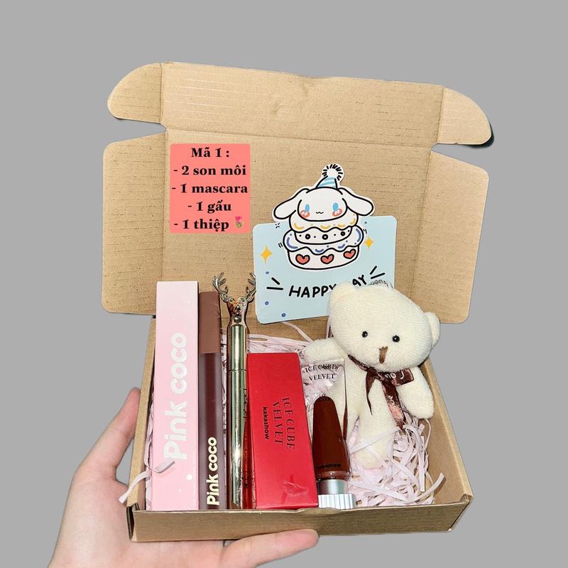 COMBO 2 SON + MASCARA + GẤU KÈM THIỆP XINH Perfume Son Kem