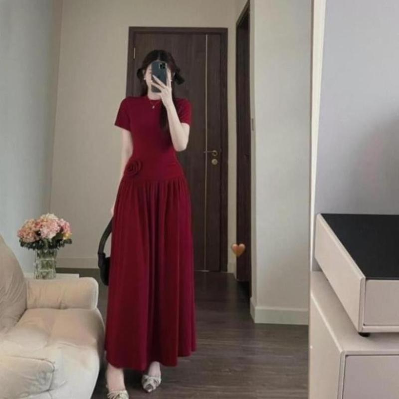 Đầm Body Nữ Tay Ngắn Thắt Bông Eo Siêu Xinh Váy Nữ Dáng Dài Xòe Thiết Kế Trẻ Trung Đi Chơi Đi Tiệc LOTENA D120 Women Dress Voan Voan