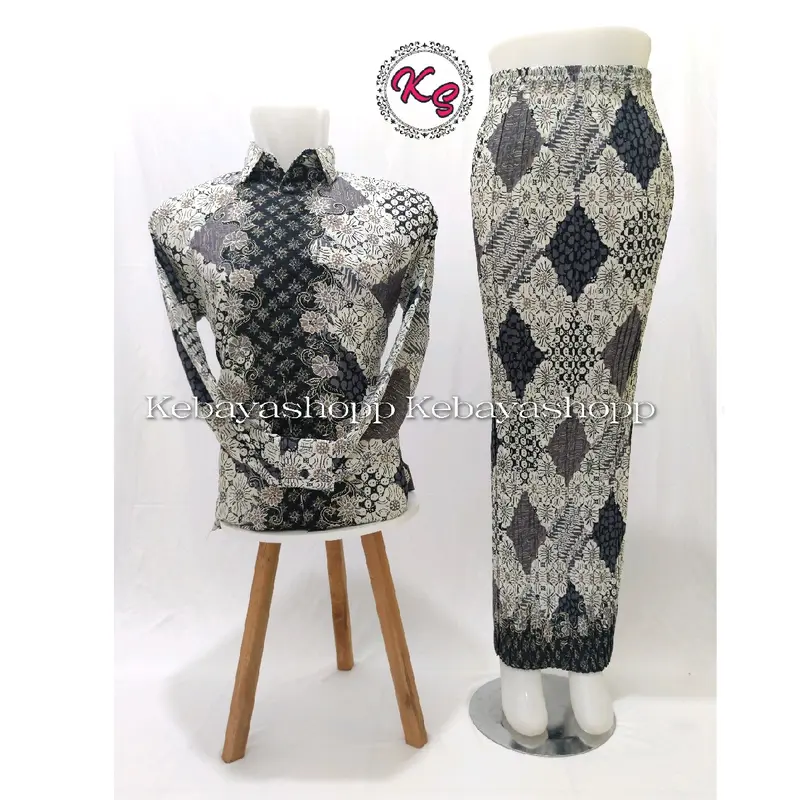couple kemeja batik panjang dan rok plisket batik Baju Kancing Katun Kondangan Lembut Seragam Wanita Pasangan 8