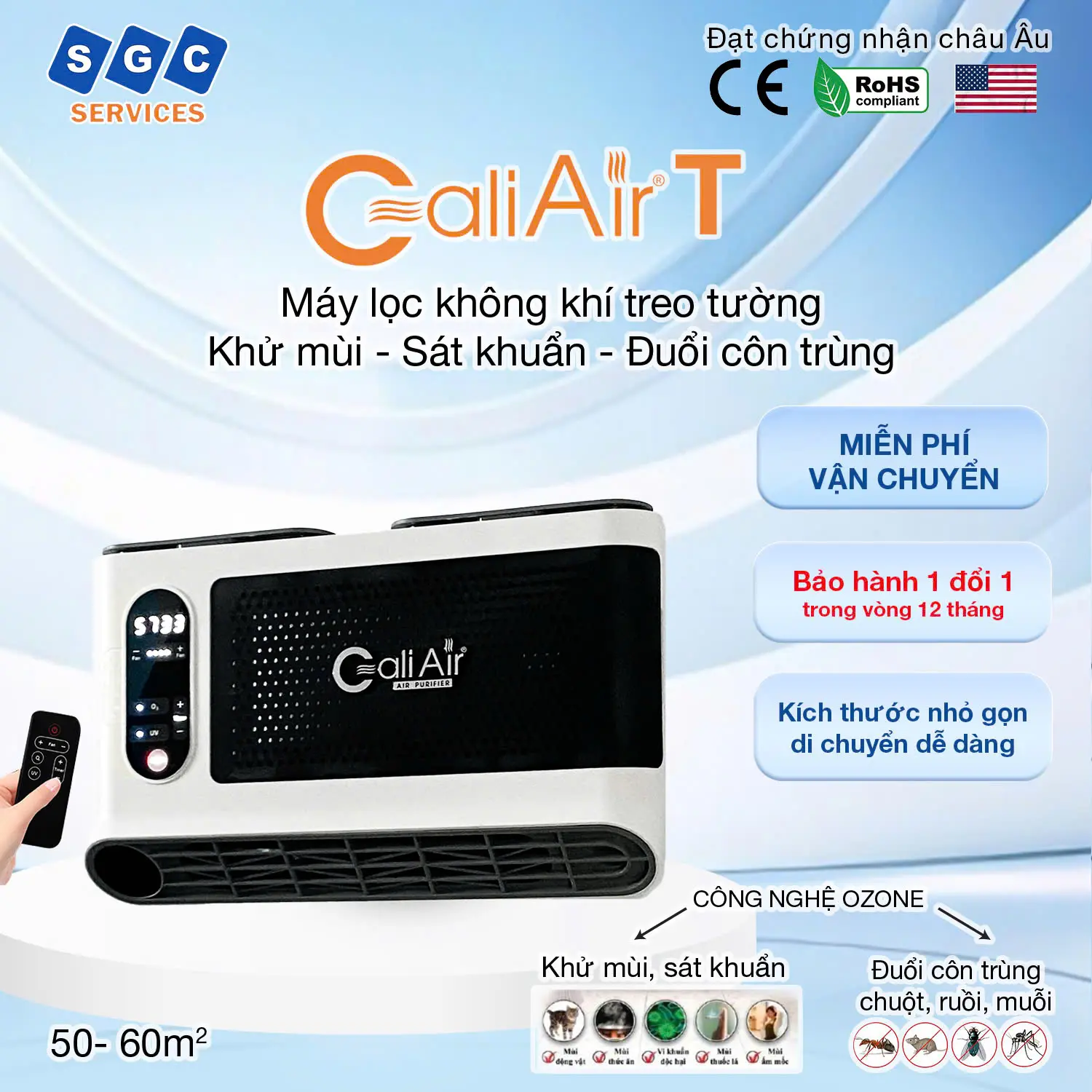 Máy lọc không khí treo tường CaliAir T khử mùi