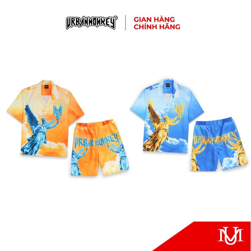 Đồ Bộ Áo Sơ Mi Quần Short URBAN MONKEY Golden Sky Set Cotton Lạnh Regular Form Nam Nữ