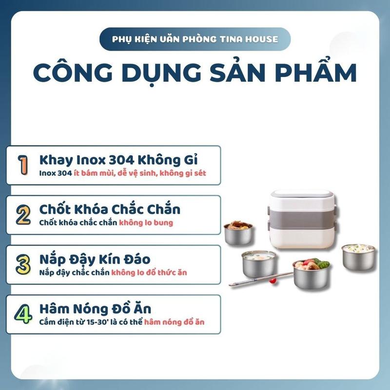 Hộp Cơm Giữ Nhiệt Cắm Điện Hâm Nóng Tự Nấu Chín Thức Ăn - Cặp Lồng Cơm Giữ Nhiệt Tiện Lợi An Toàn Máy Làm Sữa Máy Pha Sữa 4