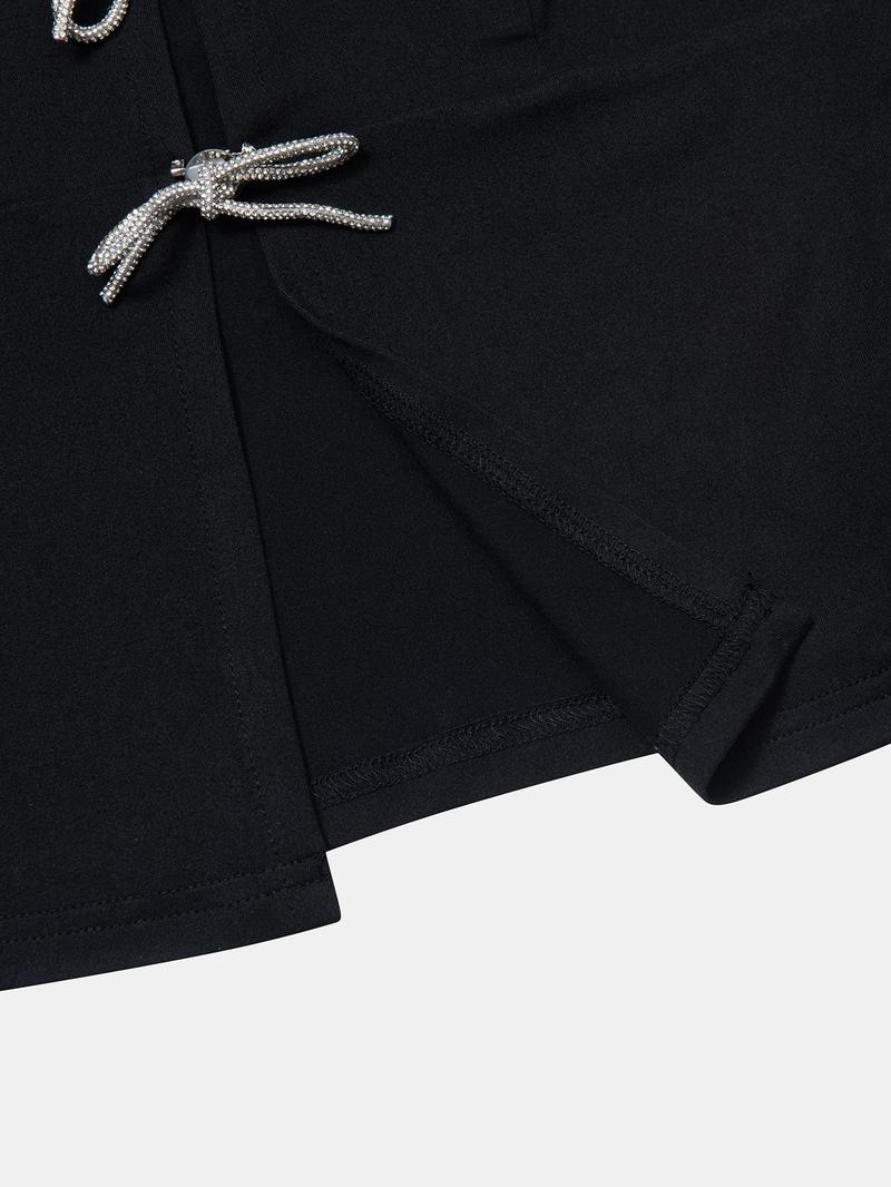 Product Introduction of YOZY Women's Plain Rhinestone Bow Decor Crop Top, Elegant Long Sleeve Top for Spring & Fall, Ladies Clothes for Daily Wear 5