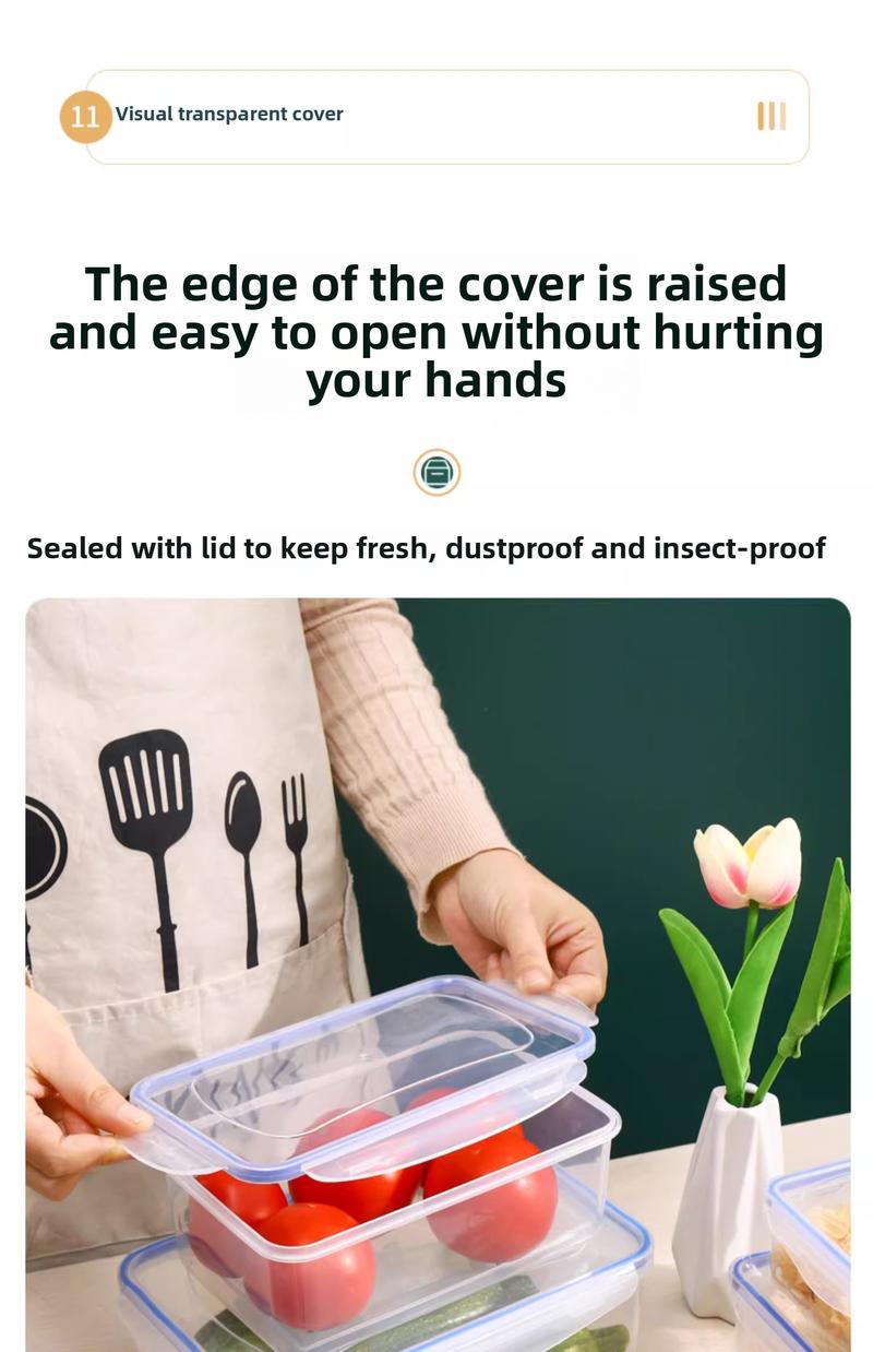 Product Introduction of Kitchen refrigerator rectangular thick fresh-keeping box lid sealed microwave oven heating lunch box vegetable and fruit storage box 15