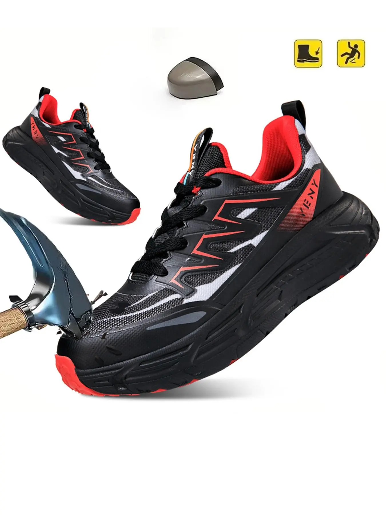 Men's Colorblock Letter Print Lace Up Low Top Work Shoes, Casual Breathable Lightweight Reliable Durable Steel Toe Shoes, Fashionable Shoes for Daily Wear, Closed
