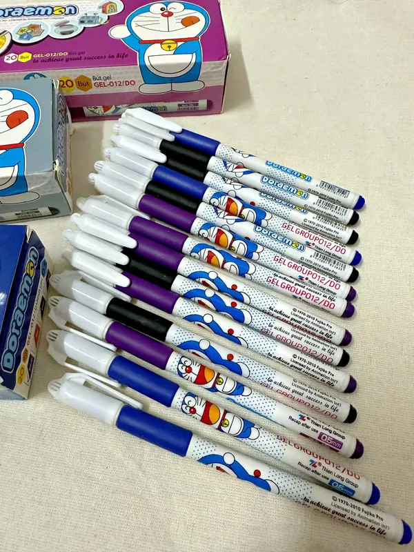 Hộp 20 bút gel Đô re mon TL màu xanh - tím - đen, Bút mực  cho bé ngòi 0.5mm với bút chữ 2
