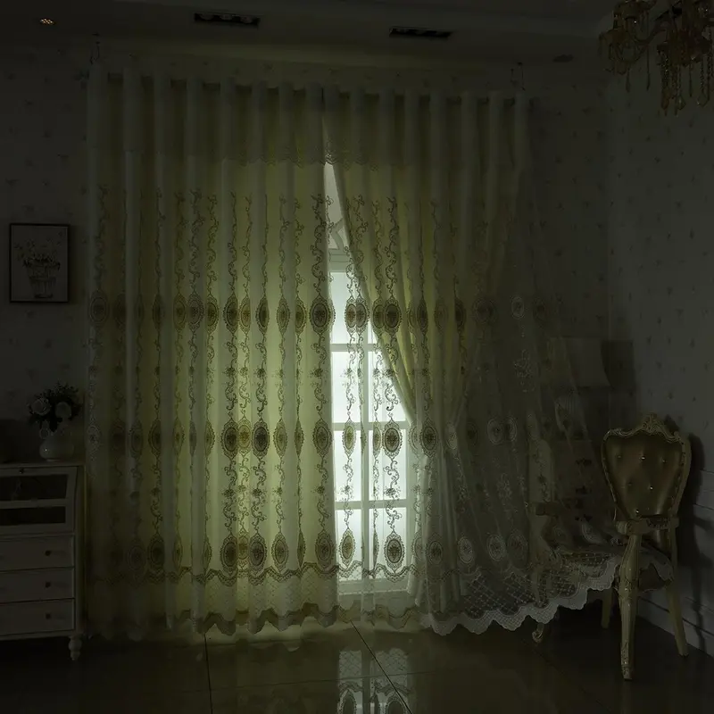 Embroidered Curtain, 1 Count Double Layer Curtain, Home Decorative Curtain for Living Room Bedroom, Window Curtain, Room Divider Curtain 5