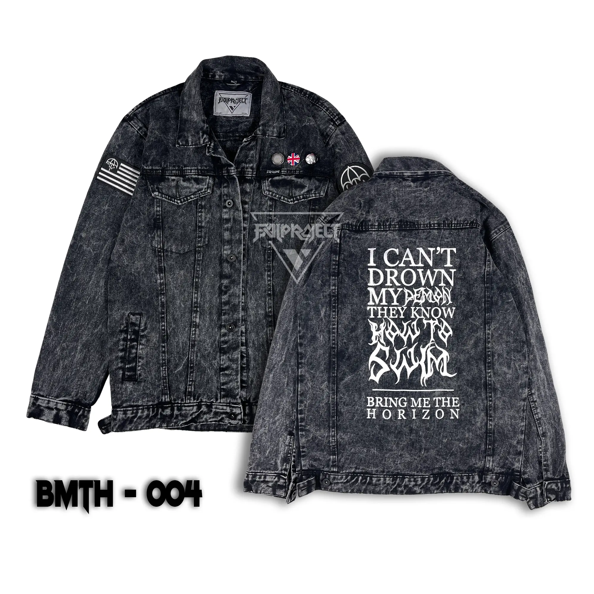 jacket denim sablon jaket jeans patch bordir bring me the horizon Panjang Pria
