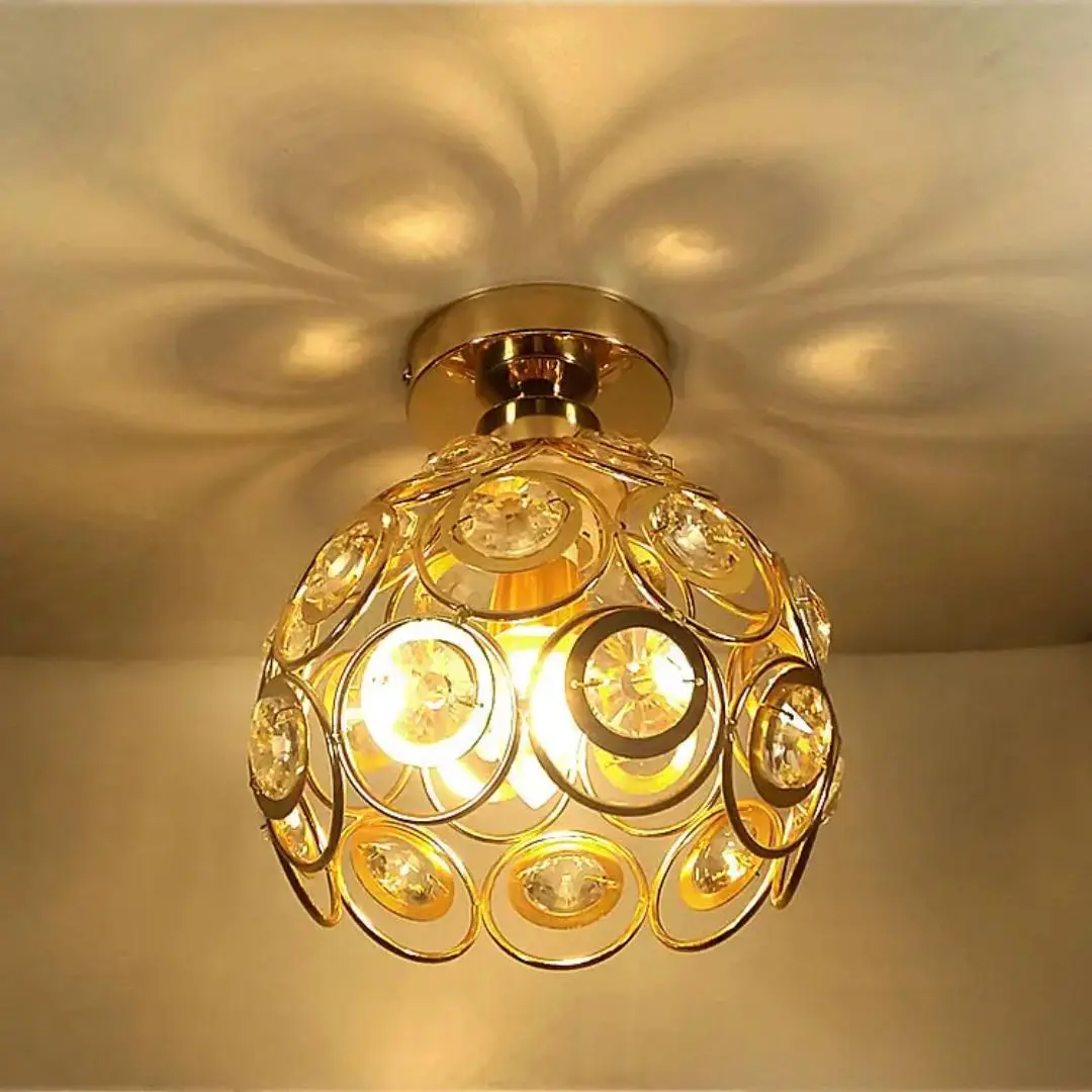 LAMPU HIAS PLAFON BUNGA LANGIT LANGIT / LAMPU PLAFON MEWAH / LAMPU PLAFON KRISTAL Hitam  Gold