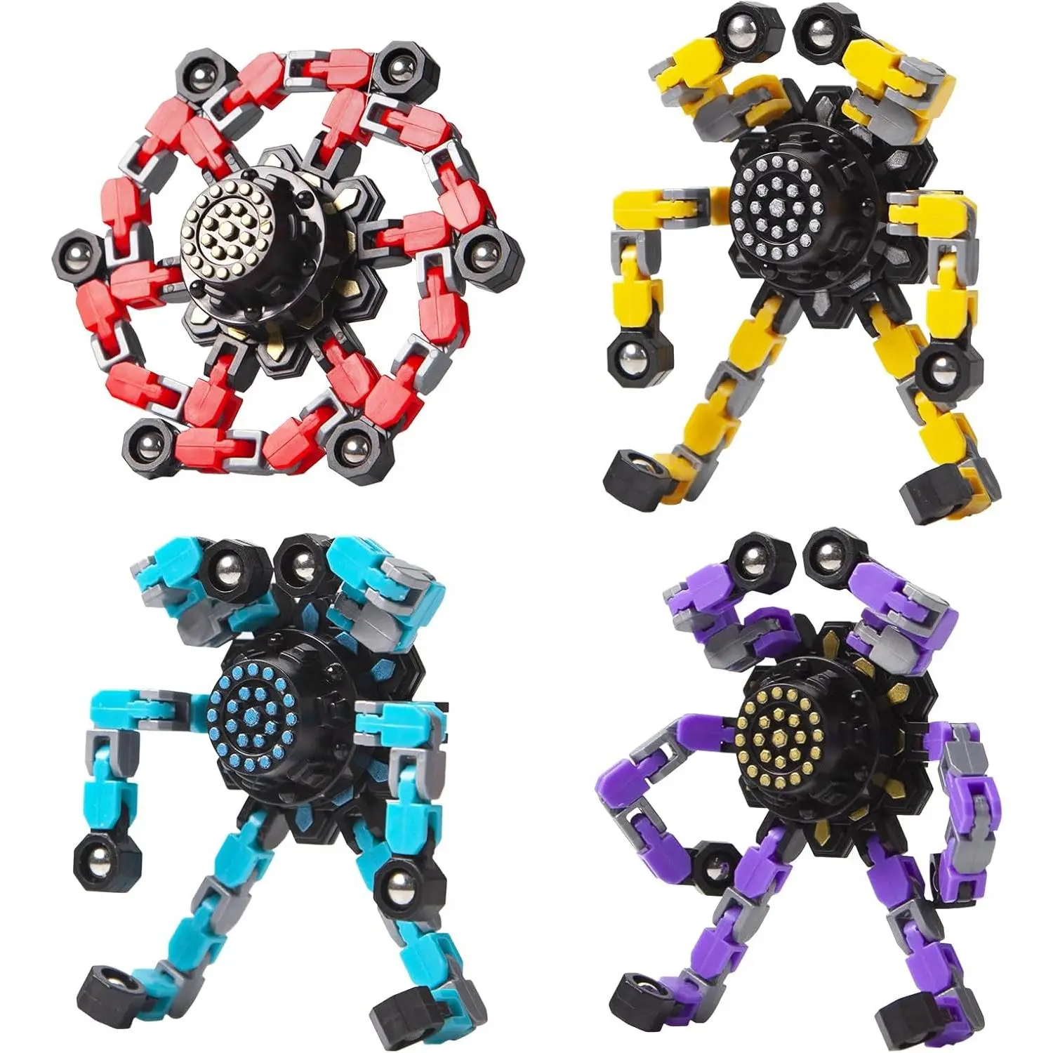 Easter Basket Stuffers Transformable Fidget Spinners 4 Pcs for Kids and Adults Stress Relief Sensory Toys for Boys and Girls Fingertip Gyros for Party Favors Stocking Stuffers Bulk for Kids