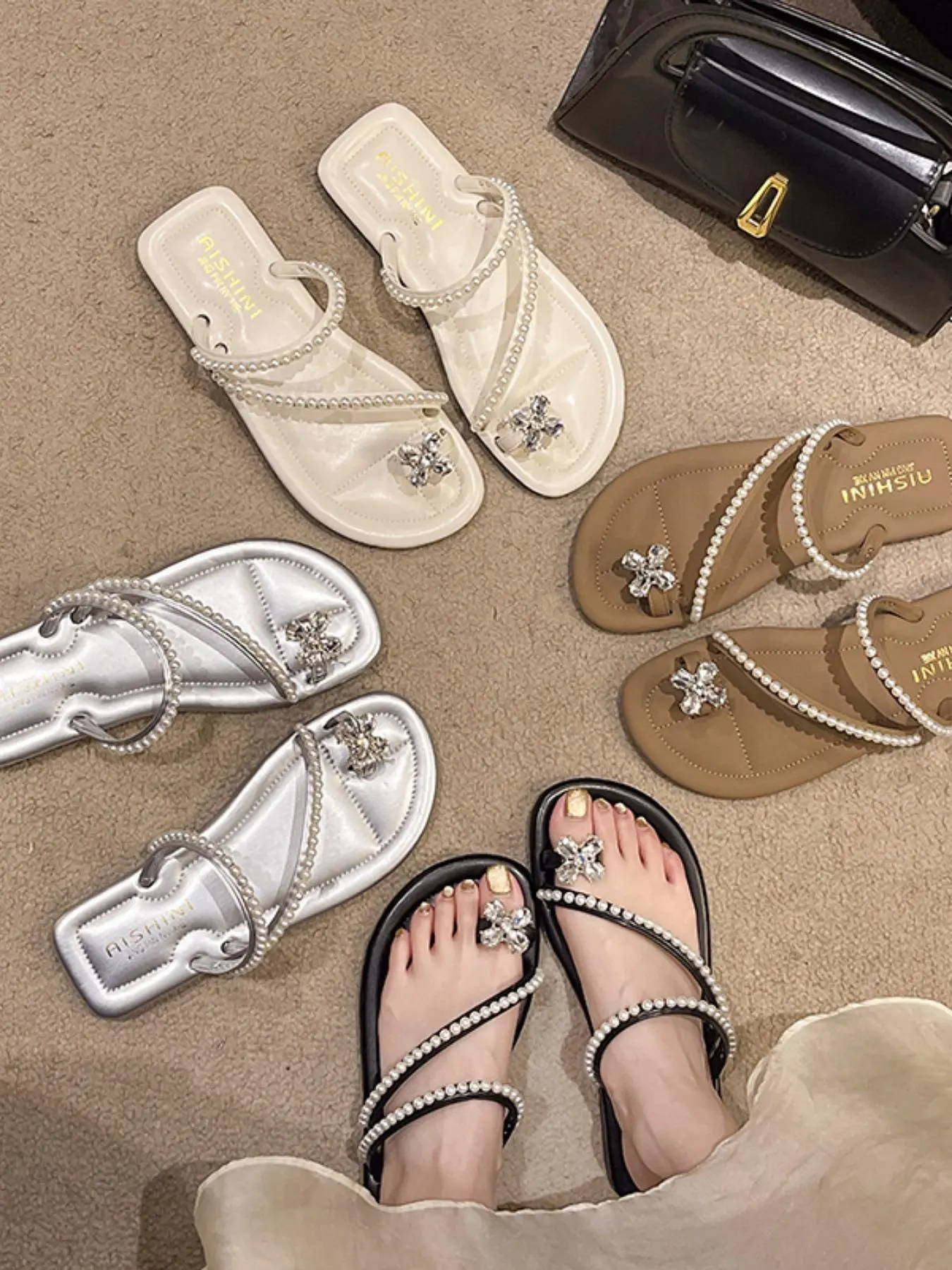 Women's Fashionable Plain Color Slides, Casual Comfortable Flat Sandals for Beach, All-match Toe Thong Sandals for Daily Wear, Walking Shoes