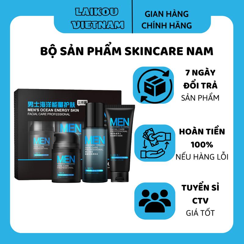 (HÀNG MỚI VỀ) LAIKOU Bộ 3 Sản Phẩm Kem Dưỡng Ẩm Chăm Sóc Da Mặt Kiềm Dầu Cho Nam, Dang Hộp Làm Đẹp Da Cosmetic