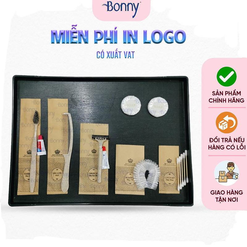 Bộ đồ dùng khách sạn Amelities bột bắp thân thiện bảo vệ môi trường đóng túi Kraft gồm bàn chải, dao cạo râu, lược,..